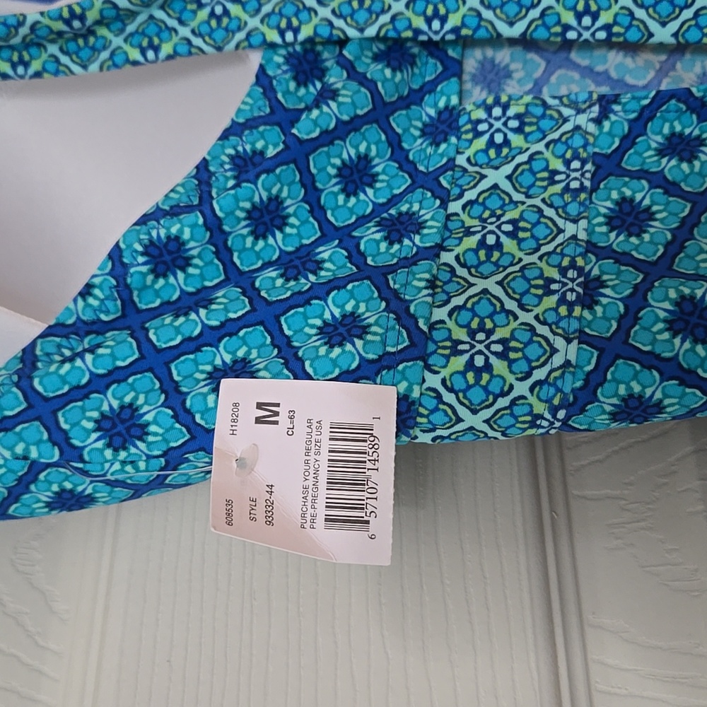 NWT Motherhood Maternity Blue Patterned Halter One-Piece Swimsuit - Picture 6 of 9